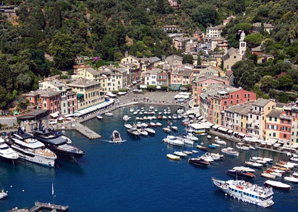 Aerial view of Portofino harbour on the Italian Riviera